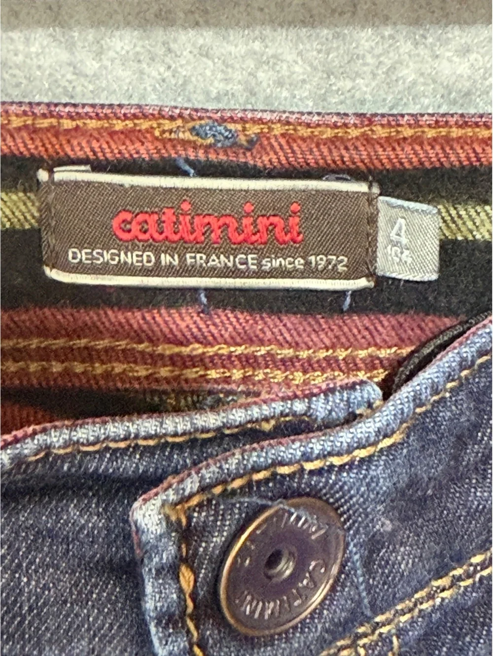 Catimini Kids Size 4 Dark Blue Jeans Colorful Pocket Trim Elastic Waist